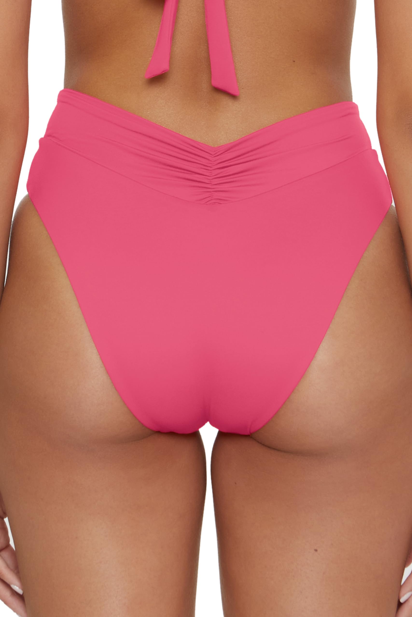 BECCA Women's Standard Color Code High Waisted Shirred Bikini Bottom, Cheeky Coverage, Swimwear Separates, Pink Agate, Medium - Image 2