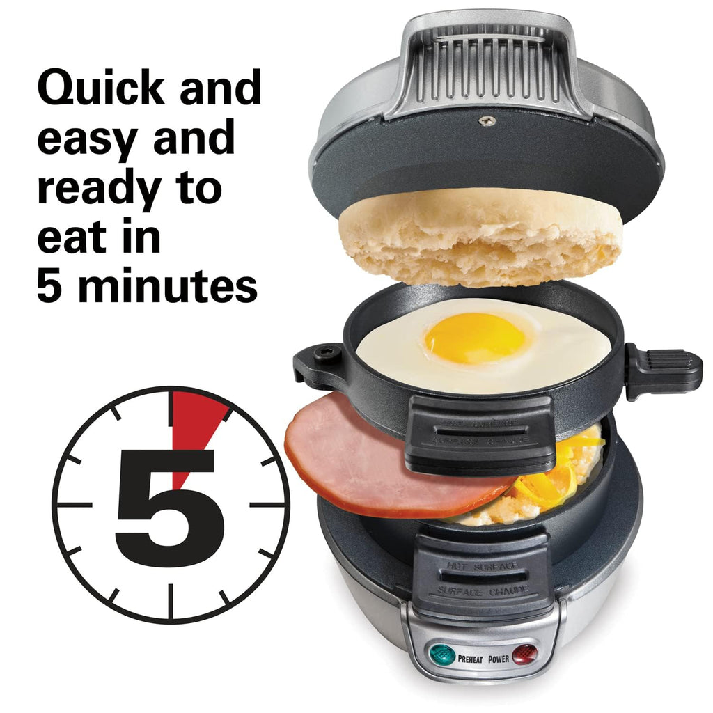 Hamilton Beach Breakfast Sandwich Maker with Egg Cooker Ring, Customize Ingredients, Perfect for English Muffins, Croissants, Mini Waffles, Perfect White Elephant Gifts, Silver (25475) - Image 2