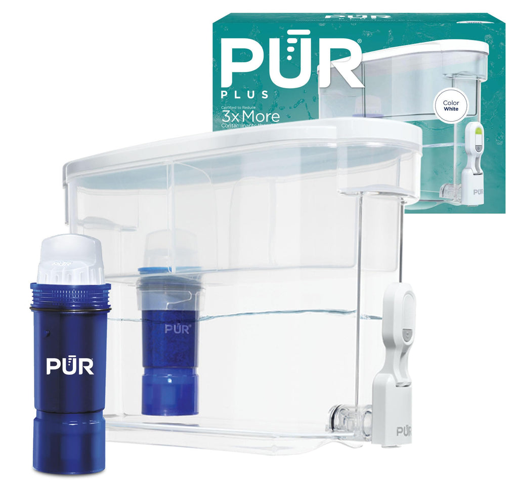 PUR PLUS 30-Cup Water Filter Dispenser with 1 Lead-Reducing PUR PLUS Filter, Dishwasher Safe, Powerful Filtration, Large Capacity with Slim, Space-Saving Design, White (DS1811Z) - Image 1