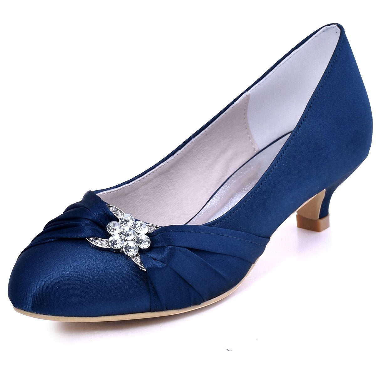 ELEGANTPARK EP2006L Wedding Shoes for Bride Closed Toe Heels for Women Comfortable Low Heel Bridal Shoes Rhinestones Satin Prom Evening Dress Pumps Navy Blue US 10 - Image 1
