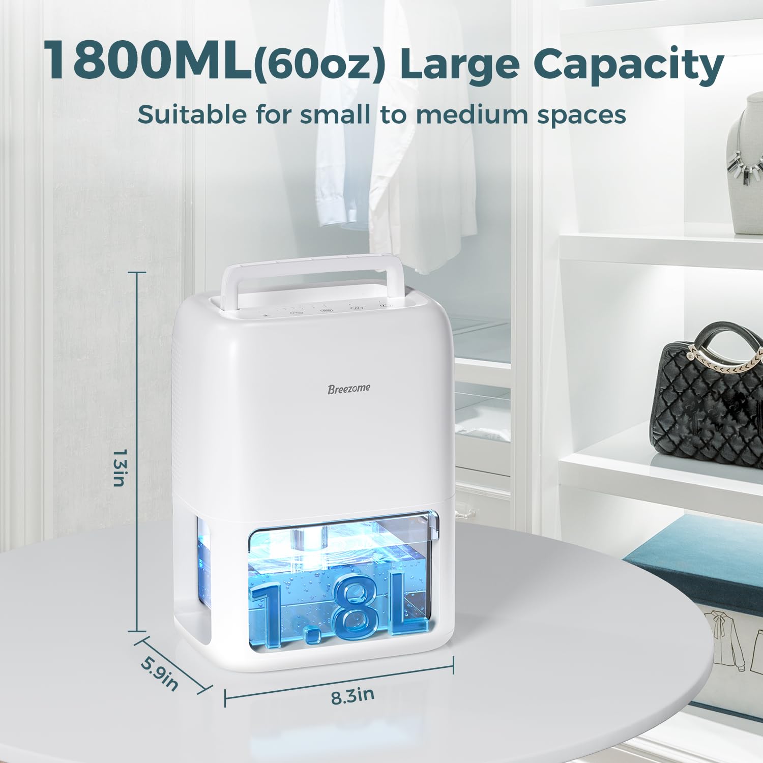 BREEZOME 60 OZ Dehumidifiers for Home, Dual-Semiconductor Quiet Dehumidifier with Timer Sleep Mode Auto-Off 7 Colors Light Portable Small Dehumidifiers for Bathroom, Cloakroom, RV - Image 2