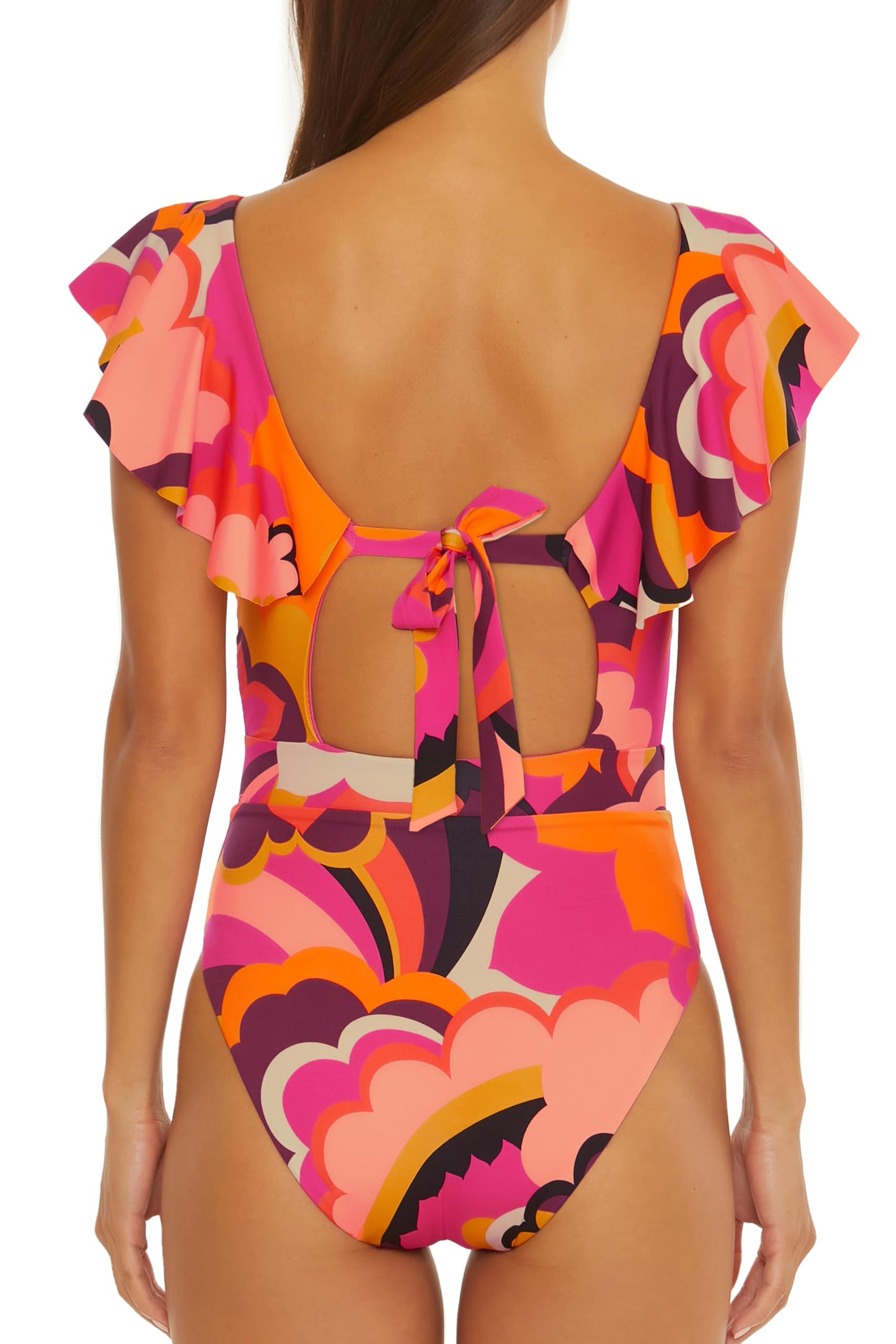 Trina Turk Fan Faire - Women's Ruffle One Piece Swimsuit, Plunge V-Neck, Floral Print, Bathing Suits for Women, Multicolor, 6 - Image 2