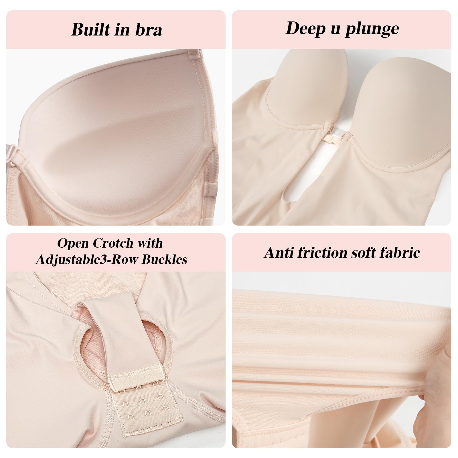 Slimers Backless Shapewear Strapless Bodysuit - Low Back Women Body Shaper : Slimming Built In Bra With Plunge Beige - Image 5