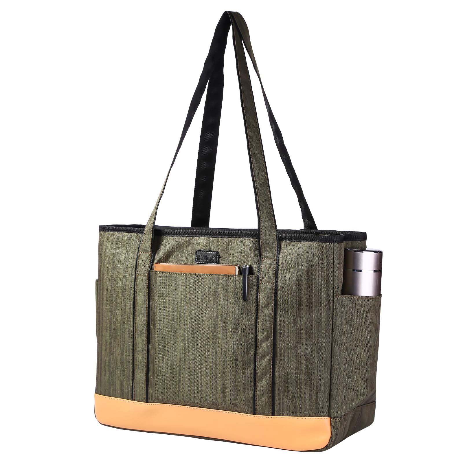 Monanller Fashion Teacher Tote Bag, Large Teacher Utility Work Bags with Laptop Compartment for Women Men, Teacher Carry Bag with Several Inner & Outer Pockets-Green - Image 1