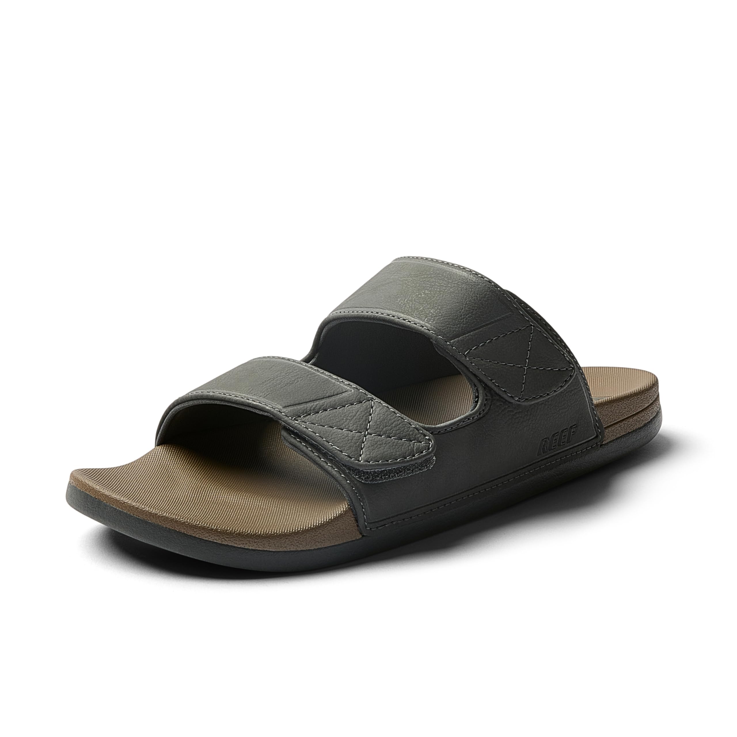REEF Cushion Tradewind SL Mens Fashion Slides, Adjustable Vegan Leather Straps, Ultra Soft Cushion Footbed, Grey/Tan, 9 - Image 1