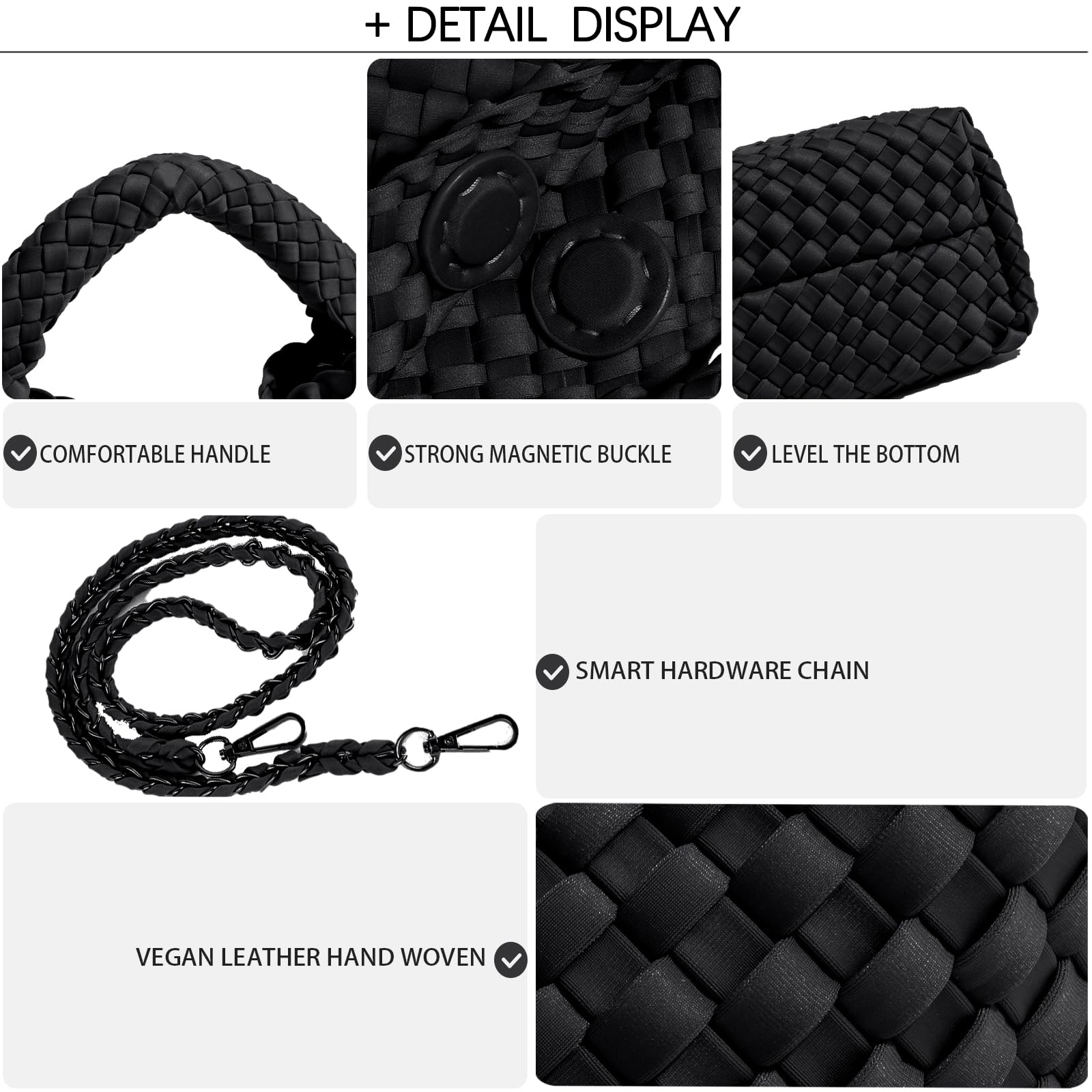 OUYGZOU Fashion Tote Satchel Ladies Woven Hobo Handbags Adjustable Shoulder Bucket Bag Top-handle with Purse for Women (Black) - Image 9