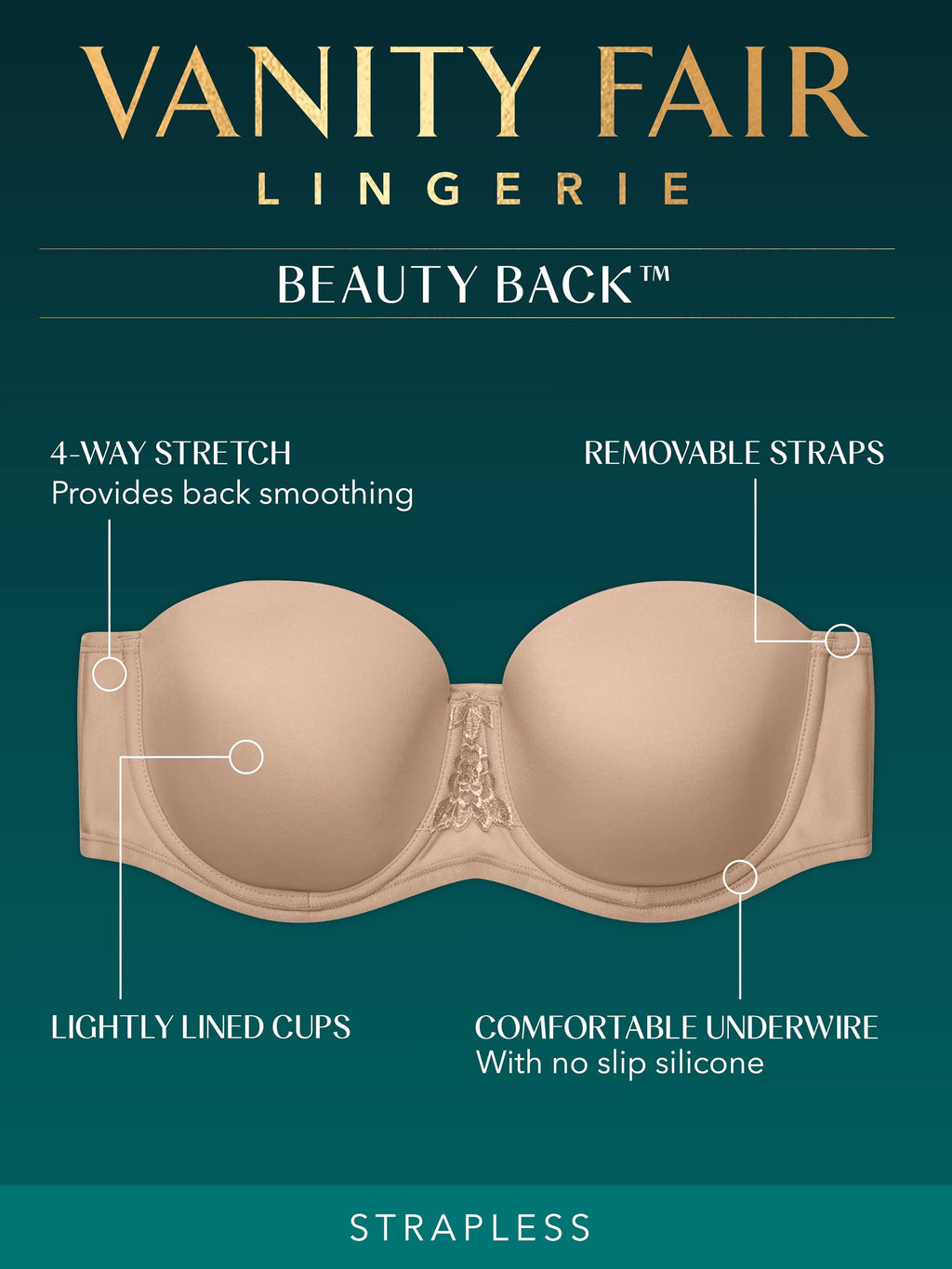 Vanity Fair womens Beauty Back Smoothing Strapless (34b - 44dd) Bra, Rose Beige, 44D US - Image 3