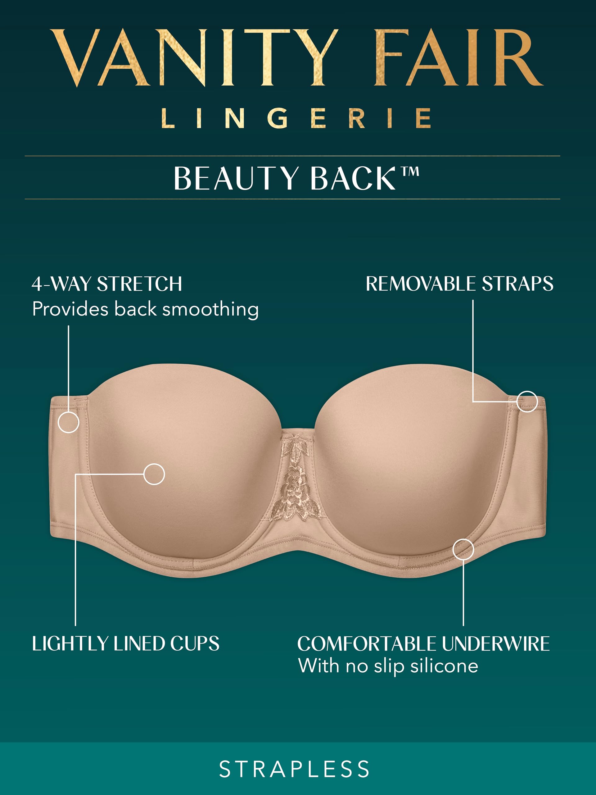 Vanity Fair womens Beauty Back Smoothing Strapless (34b - 44dd) Bra, Rose Beige, 44D US - Image 3