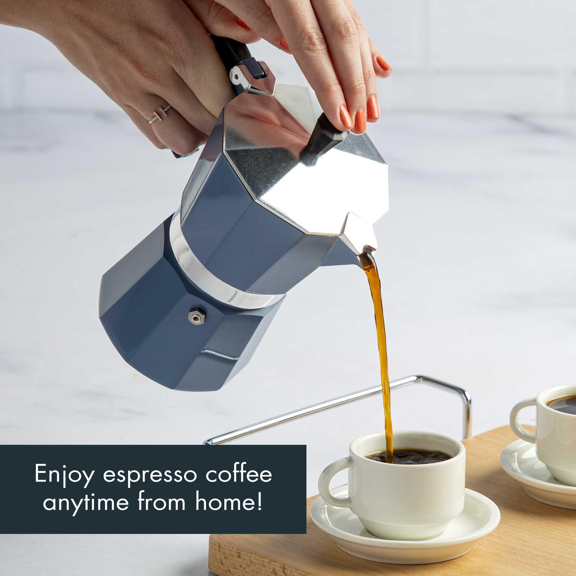 Primula Classic Stovetop Espresso and Coffee Maker, Moka Pot for Italian and Cuban Café Brewing, Greca Coffee Maker, Cafeteras, 6 Espresso Cups, Blue - Image 2