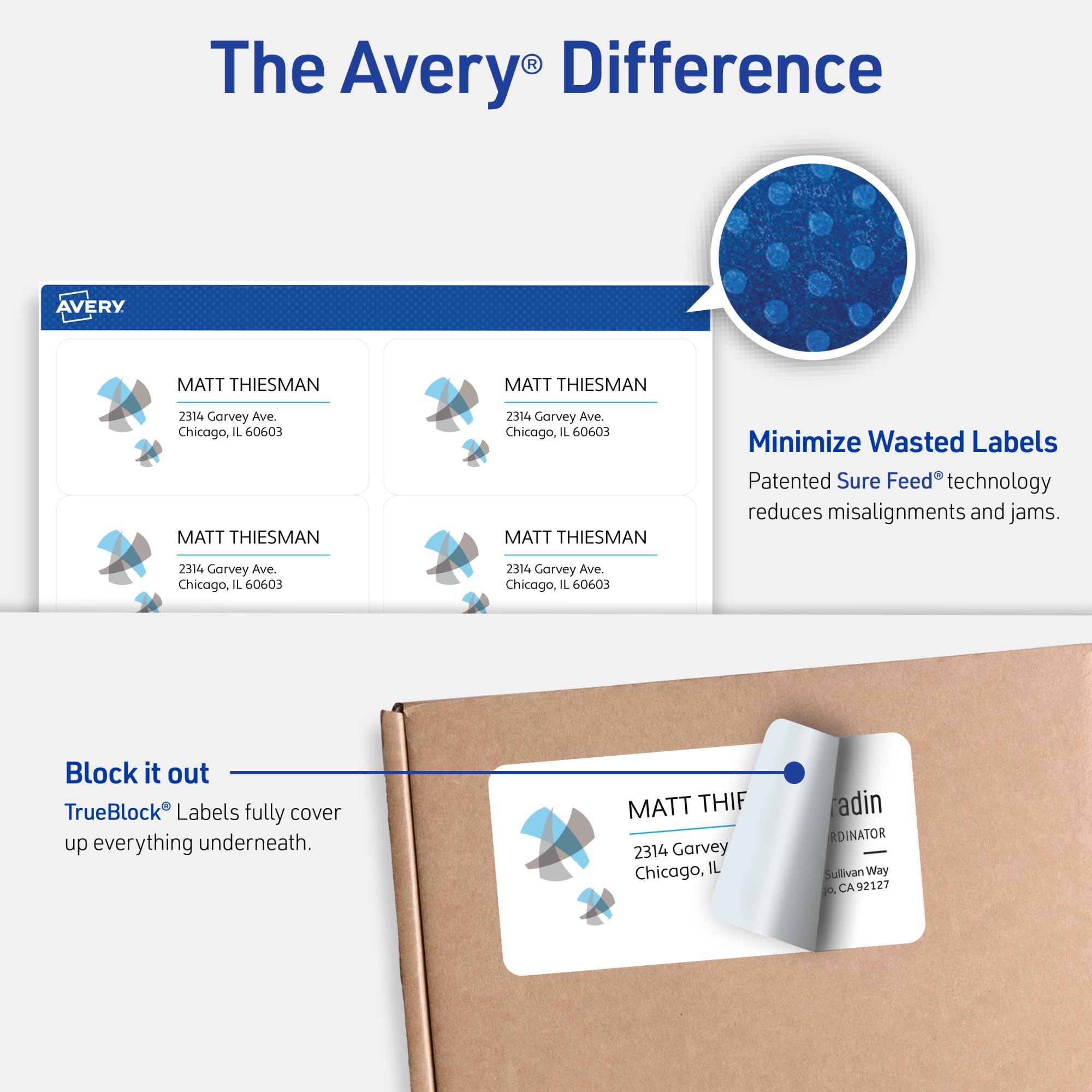Avery Printable Shipping Labels with Sure Feed, 2" x 4" Customizable Stickers, White, 1,000 Blank Mailing Labels, Great for Mailing, Shipping, and More (8463) - Image 3