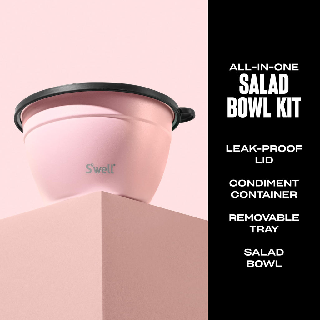 S’well Stainless Steel 64oz Salad Bowl Kit, Pink Topaz Color, Comes with 2oz Mini Canister and Removable Tray for Organization, Leakproof and Dishwasher Safe - Image 4