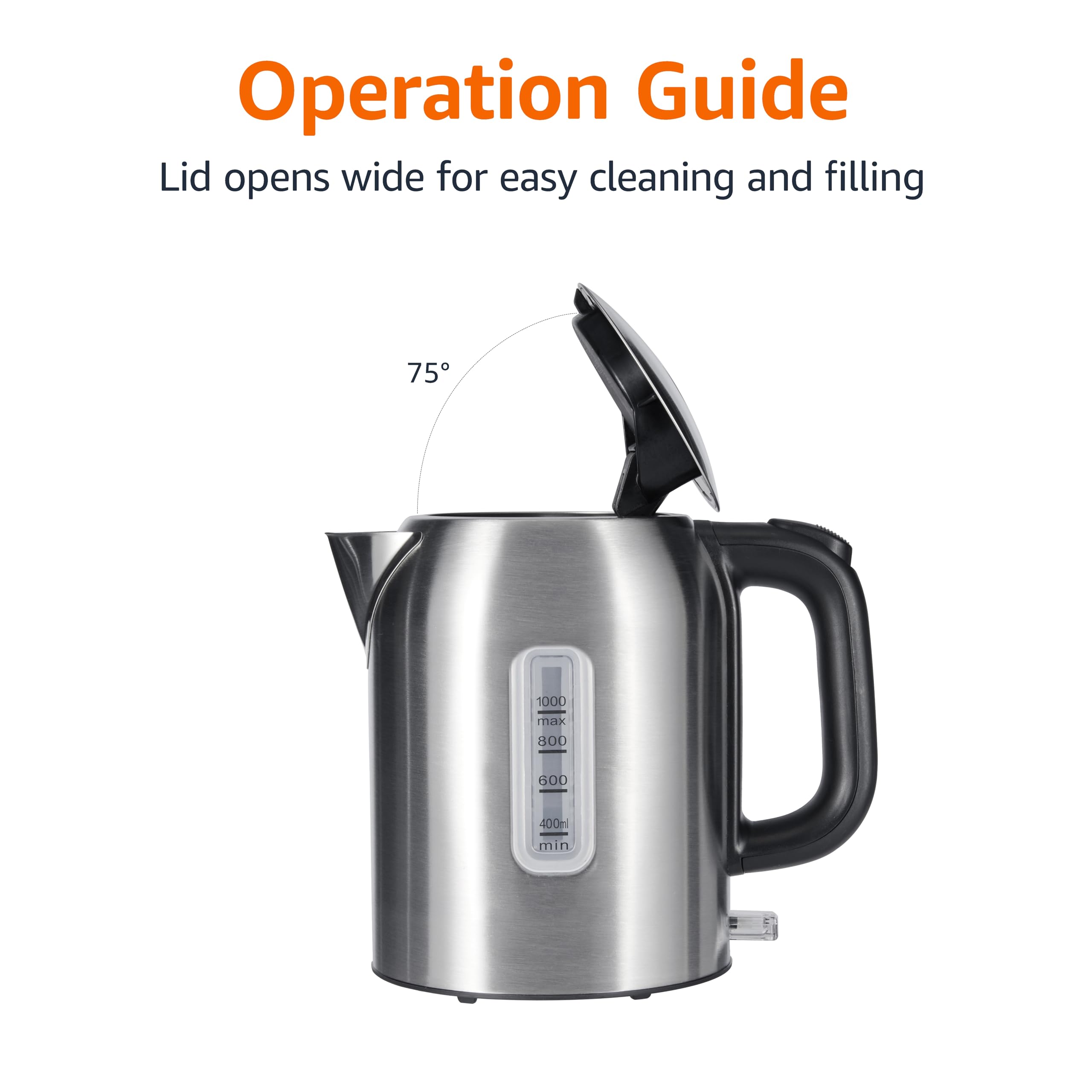 Amazon Basics 1.1Qt (1L) Electric Kettle, Tea Kettle & Water Boiler, with Auto Shut-Off, Boil Dry Protection, High-Safety Strix Thermostat, BPA-Free, 1500W, Stainless Steel, New Model, Black & Silver - Image 4