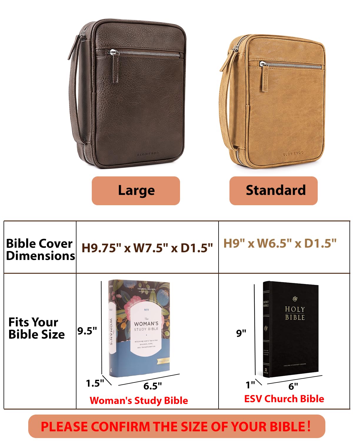 Bible Cover - Bible Case with Durable Handle, Men's Carrying Book Case Church Bag Bible, Fits Bibles up to 9.75" x 7.5", Protective with Zippered Pocket, Ideal for Father's Gift, Christian Gift - Image 3