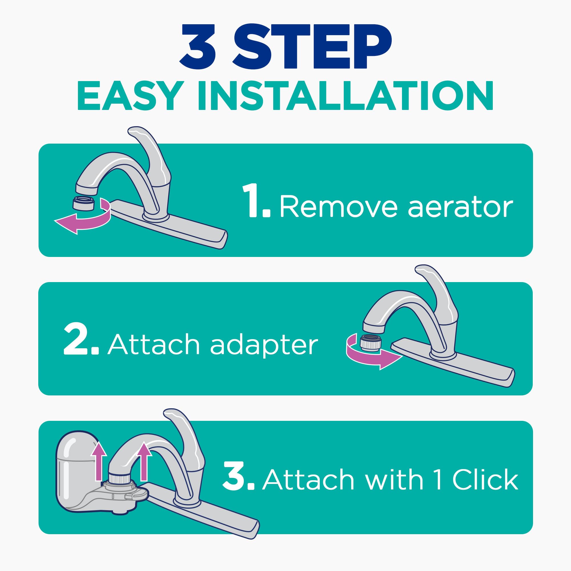 PUR Plus Vertical Faucet Mount Water Filtration System, Lead-Reducing Water Filter For Sink Faucet, Easy Install, 100 Gallons, Compatible with Sinks with External Aerators, Grey - Image 5