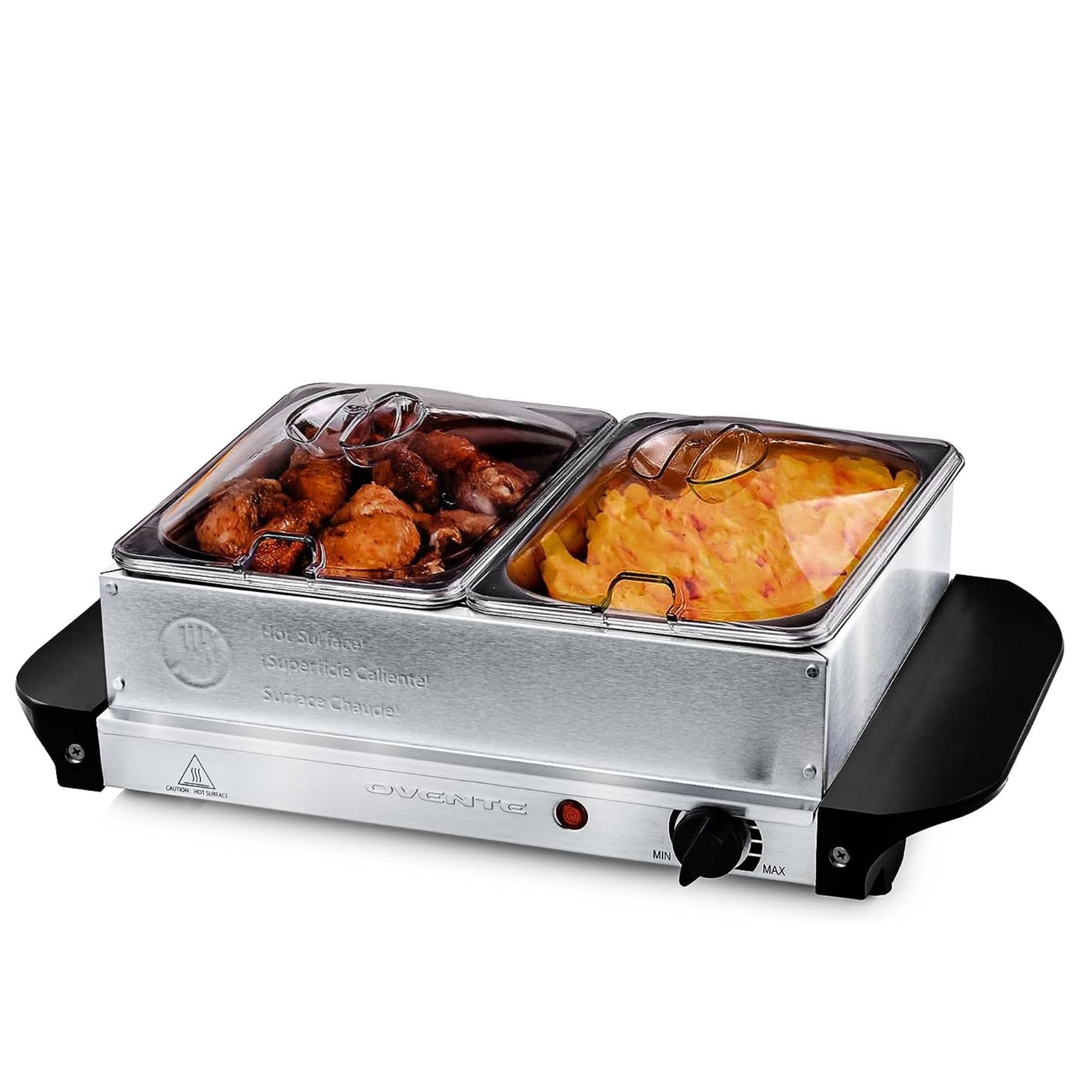 OVENTE Electric Buffet Server & Food Warmer with Two 1.5 Qt Stainless Steel Chafing Dishes, Adjustable Temperature Control – Warming Tray for Parties, Dinners & Events, Silver FW152S - Image 1