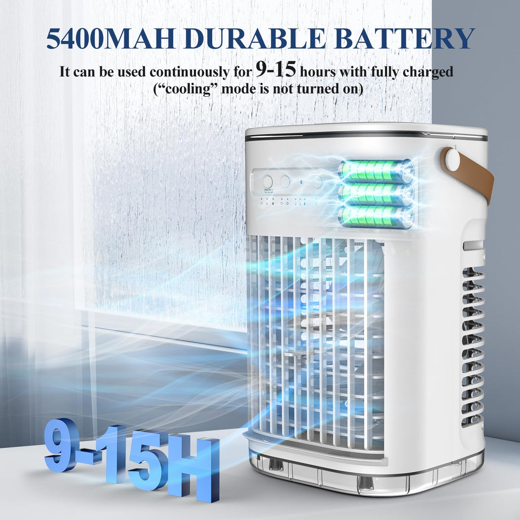Mini Air Conditioner, Portable Air Conditioners w/Remote, Auto-off Timer, 5400mAh Built-in Battery,1.2L Water Tank & 2 Ice Boxes, Evaporative Air Cooler With 3Speeds, Desktop Fan For HomeOutdoors - Image 3
