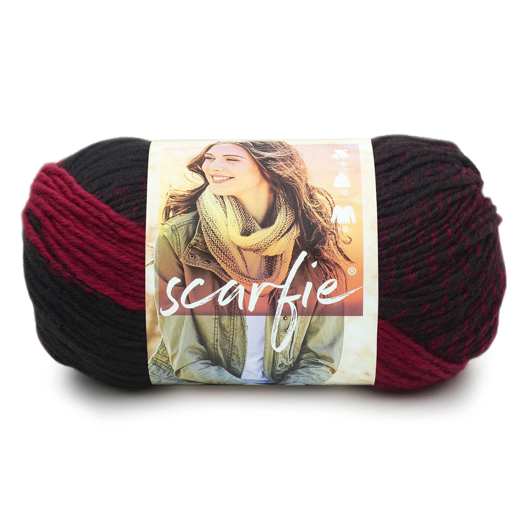 Lion Brand Yarn (1 Skein) Scarfie Bulky Yarn, Cranberry/Black
