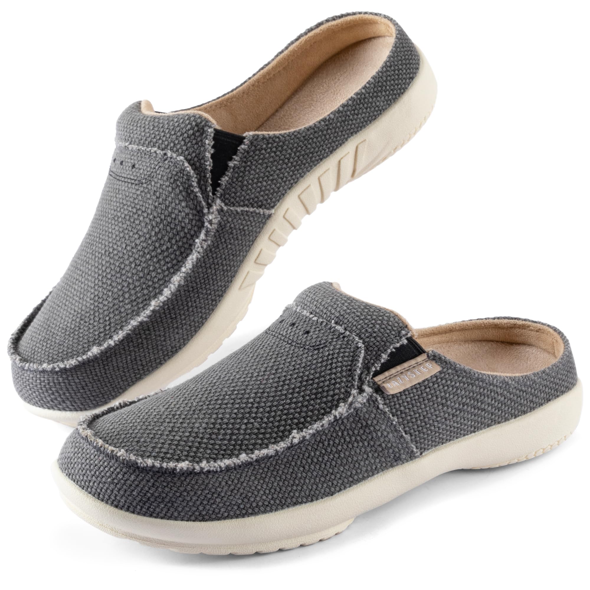 LazyStep Men's Slippers with Arch Support, Canvas Mens Orthopedic Slippers, Slip on Clog, Trevor Indoor Outdoor Non-Slip House Shoes for Men(Charcoal, Size 10) - Image 1