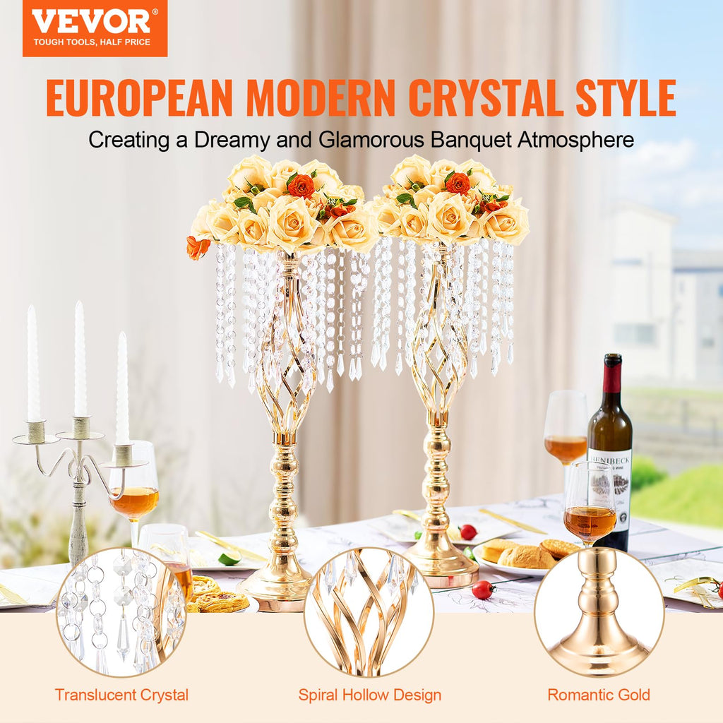 VEVOR Metal Wedding Centerpiece Gold,Crystal,2PCS 55cm/21.65” - Image 2