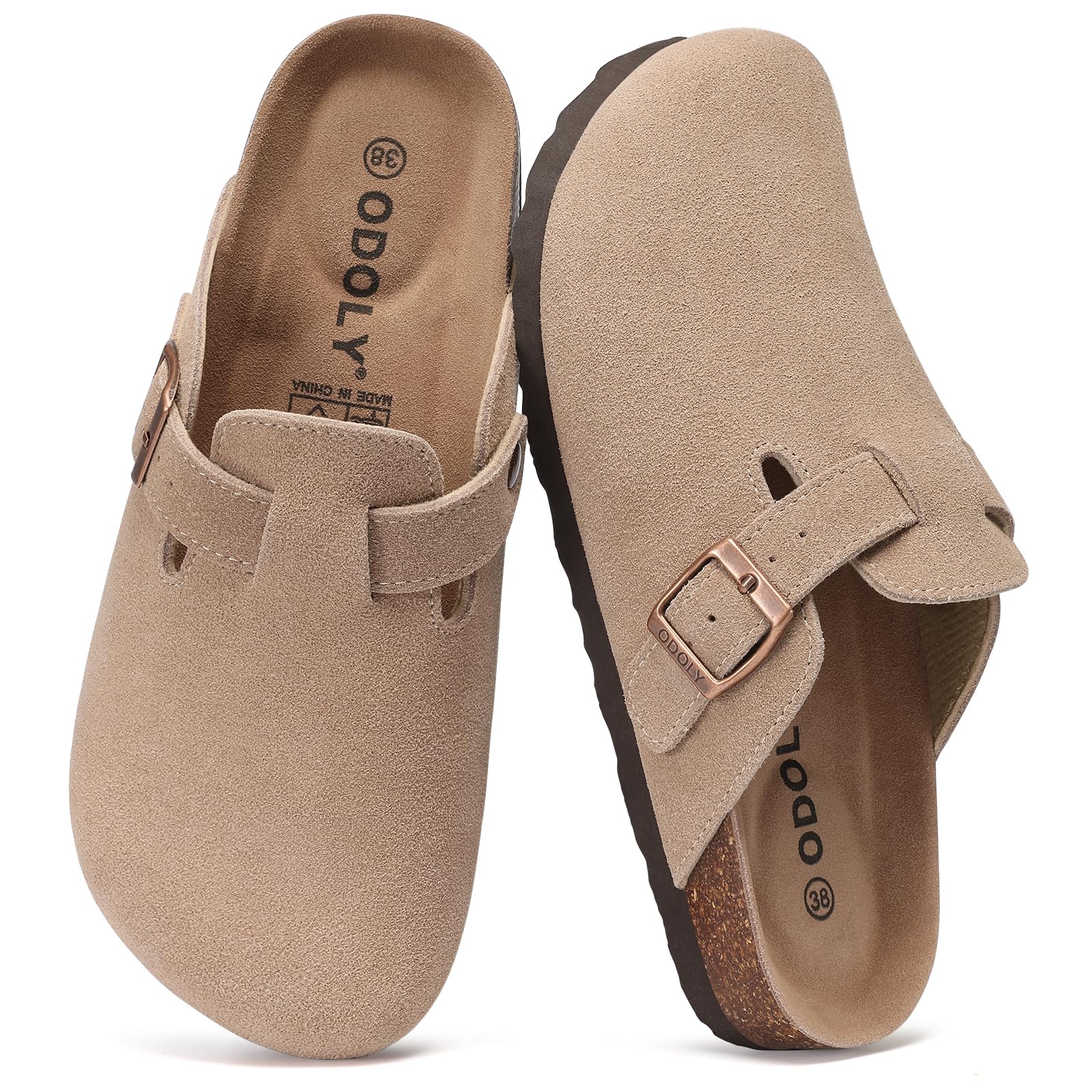 ODOLY Vintage Comfort Clogs Taupe W/ Arch Support & Cork Footbed US Size 8.5-9