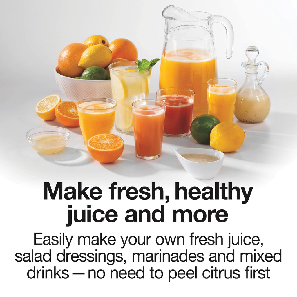 Proctor Silex Electric Citrus Juicer Machine, Large 34 oz. Pitcher, Pressure Activated, 2 Reamers for Big and Small Fruit, Pulp Control, for Orange, Lemon, Grapefruit Juice, White & Green (66340) - Image 2