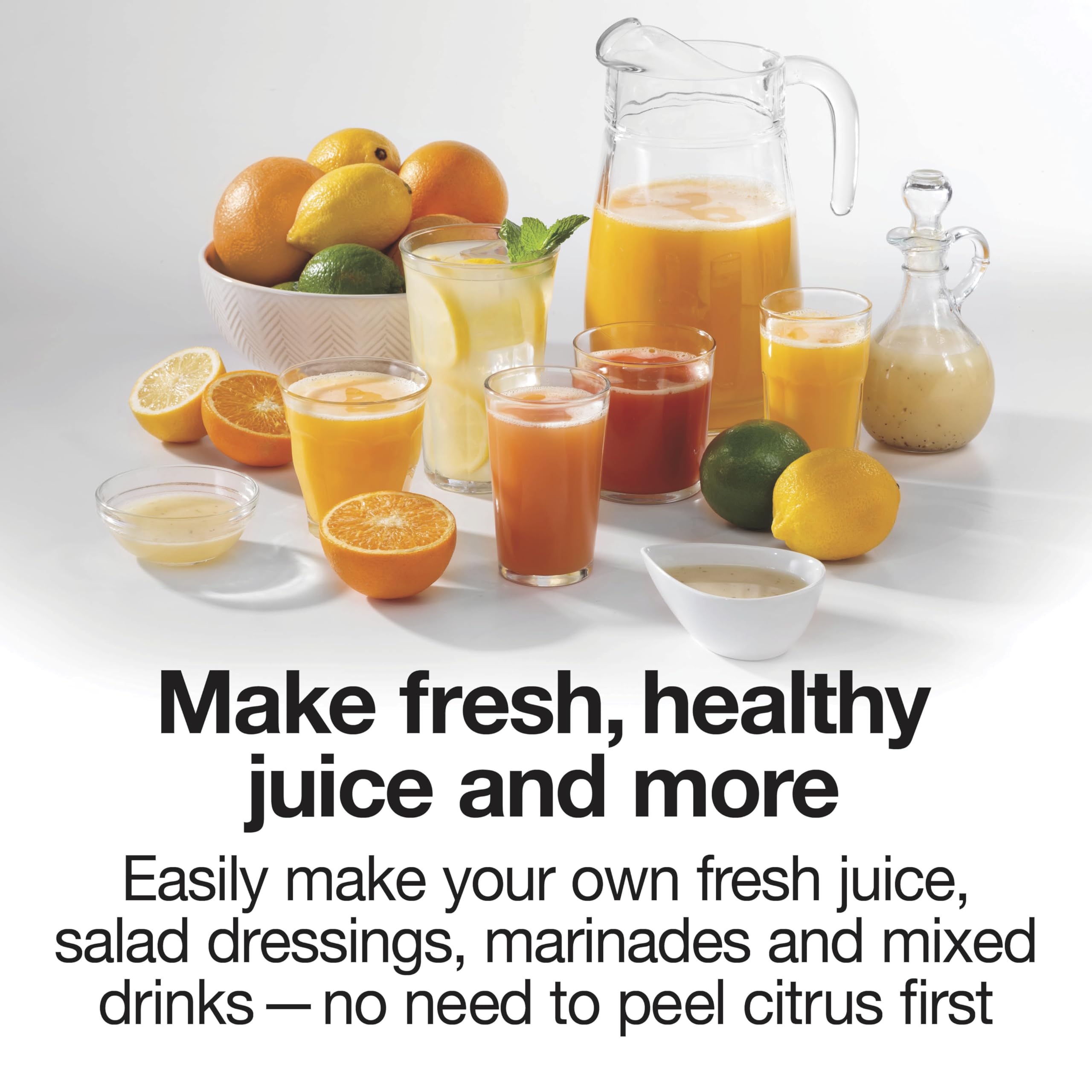 Proctor Silex Electric Citrus Juicer Machine, Large 34 oz. Pitcher, Pressure Activated, 2 Reamers for Big and Small Fruit, Pulp Control, for Orange, Lemon, Grapefruit Juice, White & Green (66340) - Image 2