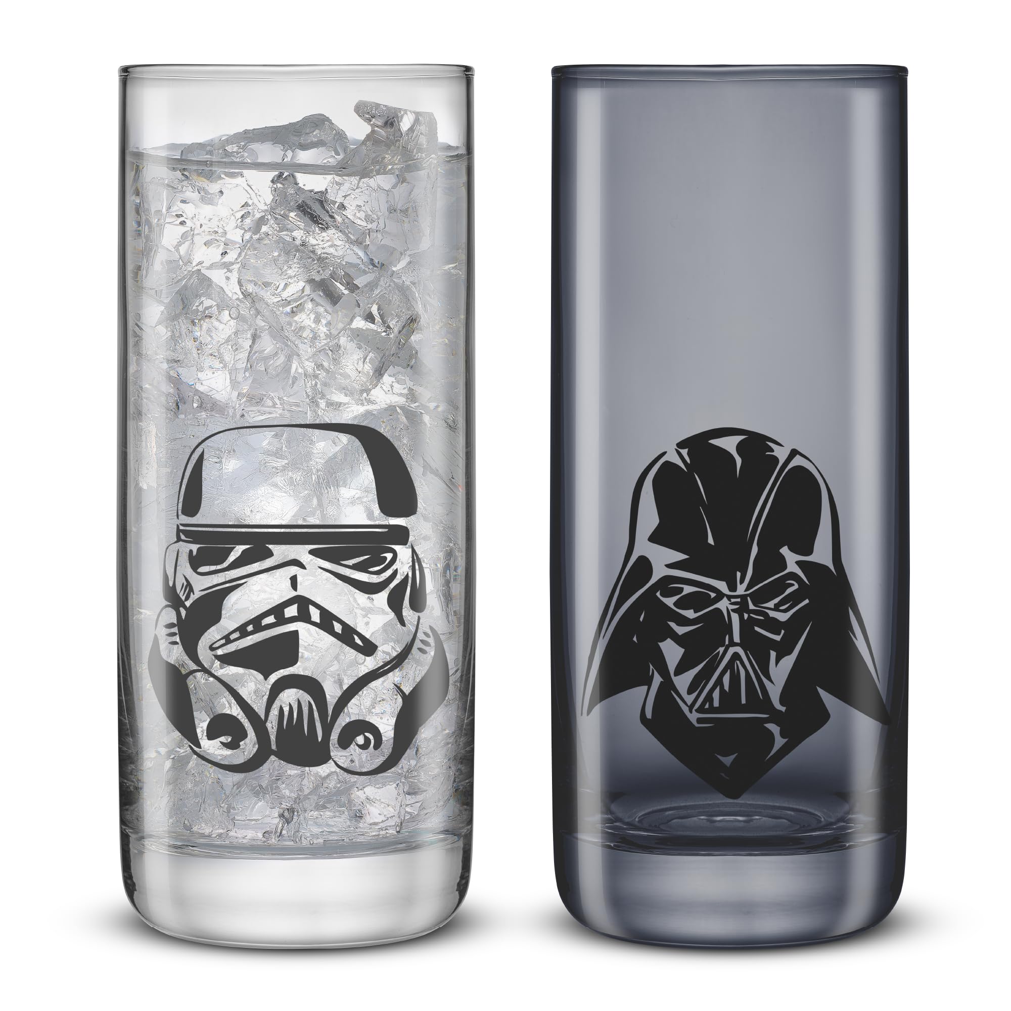 JoyJolt Star Wars Dark Side Monochrome Tall Drinking Glasses, 13oz Glass Tumbler Cup Set, Slim Darth Vader Tumbler, Kitchen Glasses Set of 2, Star Wars Gifts for Men Women and Adults - Image 1