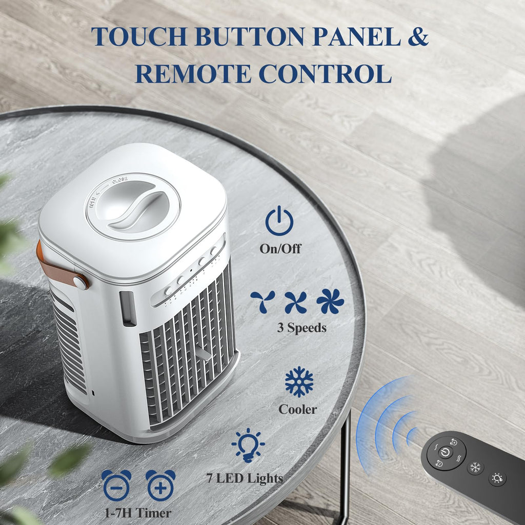 Mini Air Conditioner, Portable Air Conditioners w/Remote, Auto-off Timer, 5400mAh Built-in Battery,1.2L Water Tank & 2 Ice Boxes, Evaporative Air Cooler With 3Speeds, Desktop Fan For HomeOutdoors - Image 2