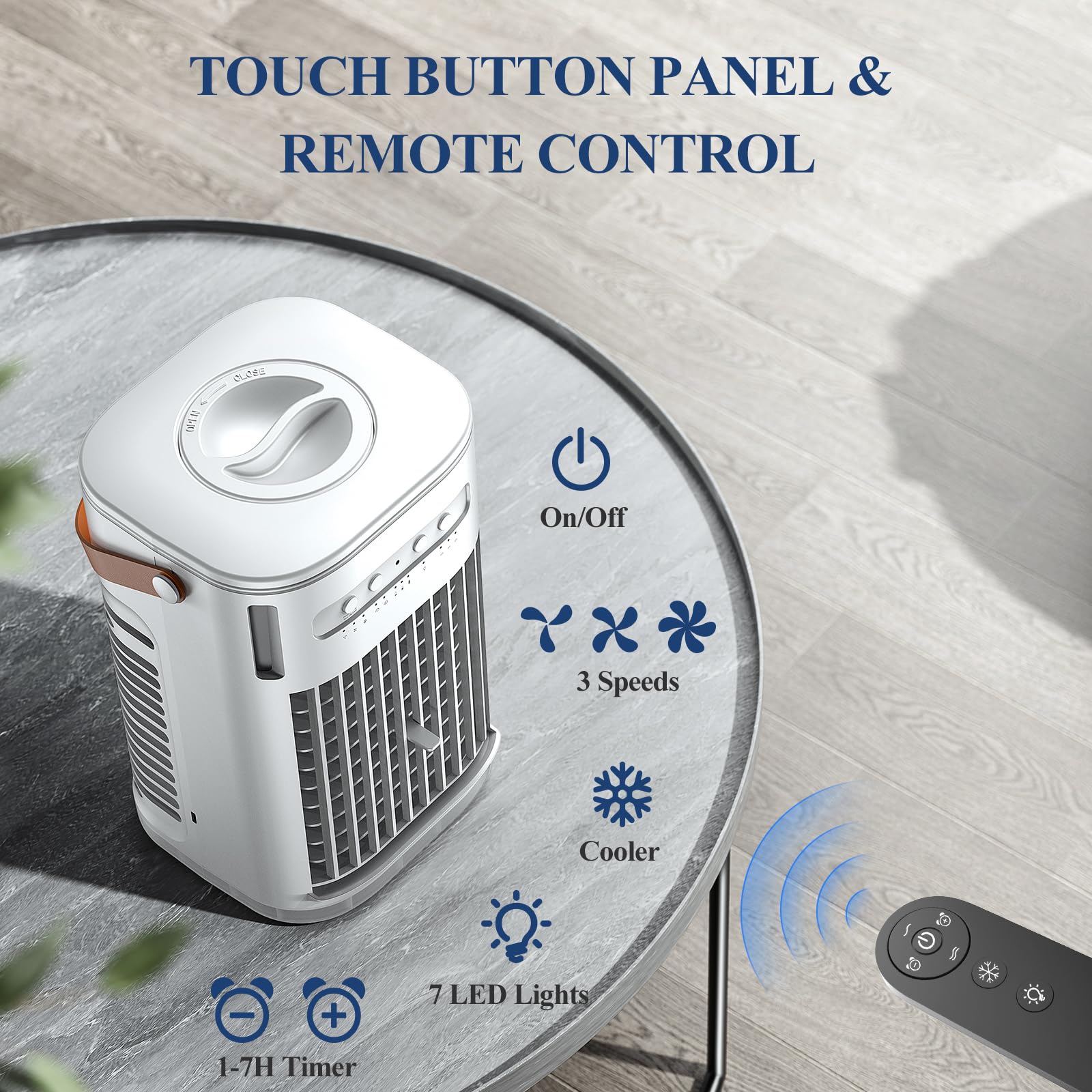 Mini Air Conditioner, Portable Air Conditioners w/Remote, Auto-off Timer, 5400mAh Built-in Battery,1.2L Water Tank & 2 Ice Boxes, Evaporative Air Cooler With 3Speeds, Desktop Fan For HomeOutdoors - Image 2