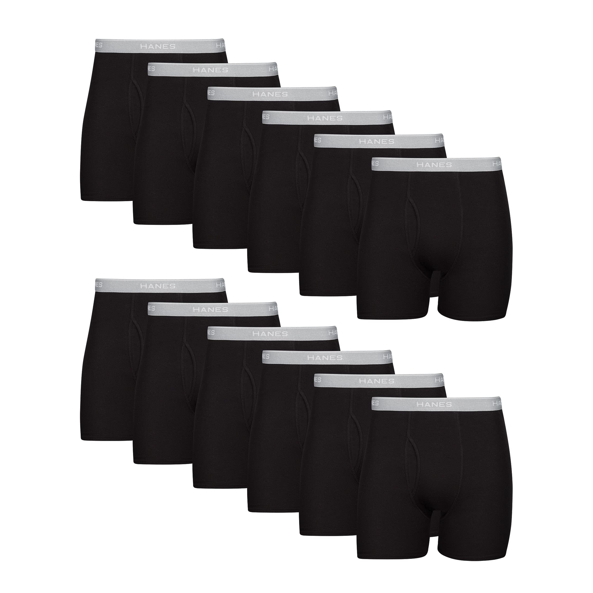 Hanes Men Hanes Boxer Briefs, Cool Dri Moisture-Wicking Underwear, Cotton No-Ride-up for Men, 12 Pack - Black, Small - Image 1
