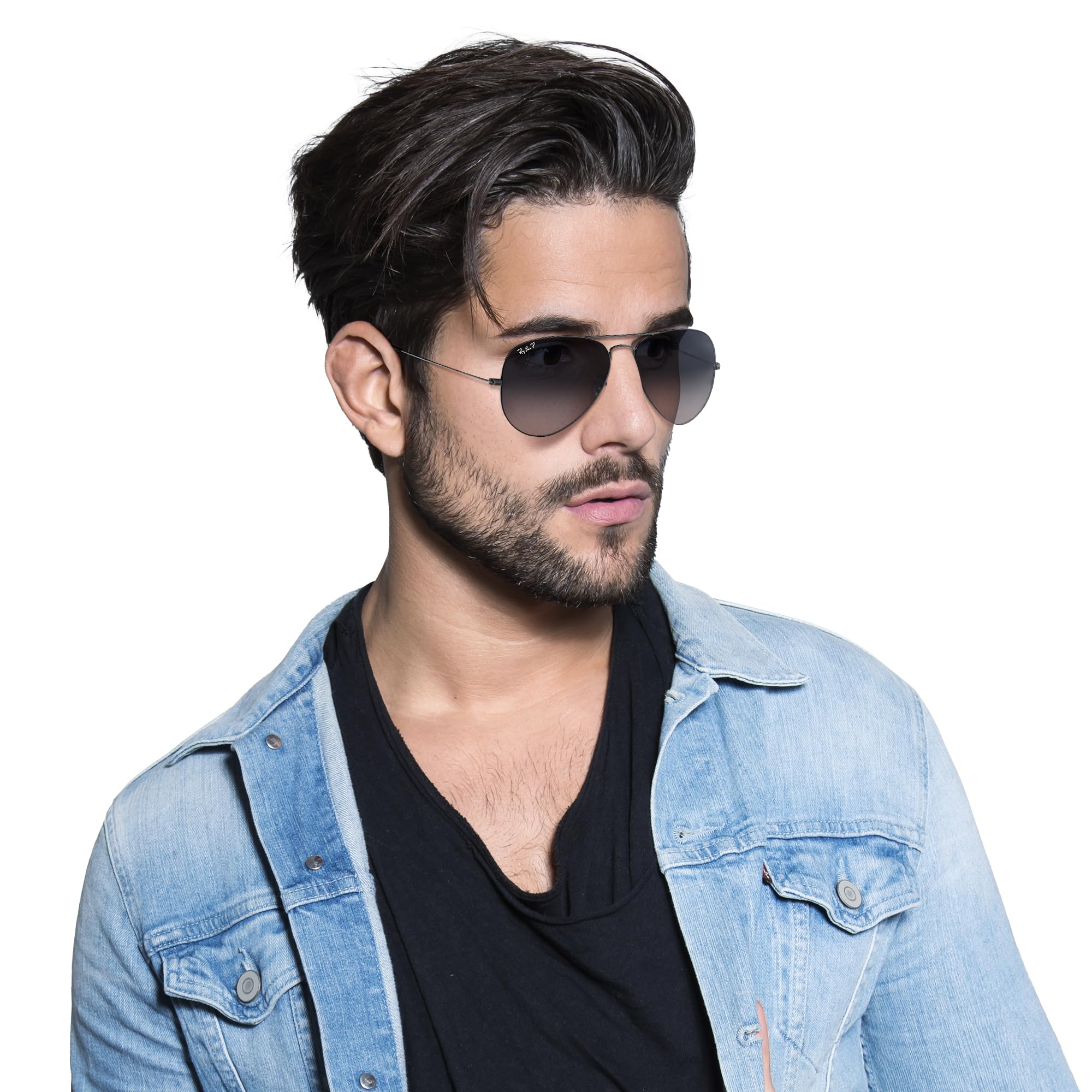 Ray-Ban RB3025 Classic Aviator Sunglasses, Gunmetal/Polarized Blue Gradient Grey, 58 mm - Image 5