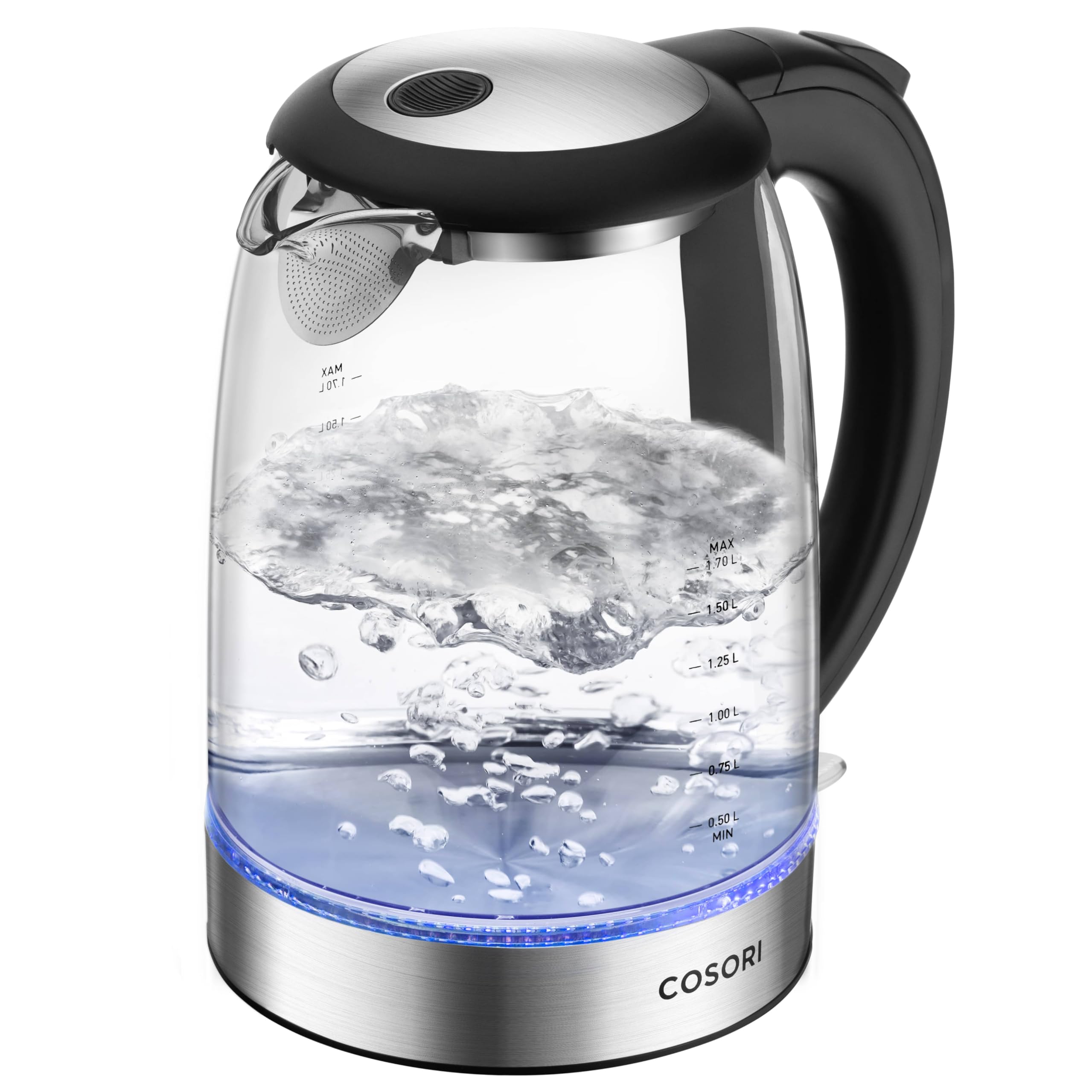 Cosori Electric Kettle, No Plastic Filter & Spout, 1.7L Tea Kettle & Hot Water Boiler For Coffee & Tea, Water Heater & Teapot, Automatic Shut Off, Borosilicate glass, Black, 1500W - Image 1