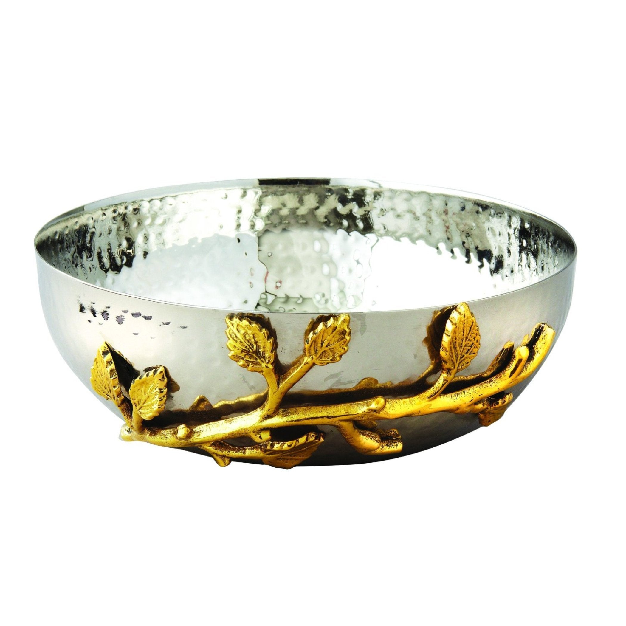 Elegance Golden Vine Hammered Stainless Steel Salad Bowl, 6.5-Inch, Silver/Gold (70031) - Image 1