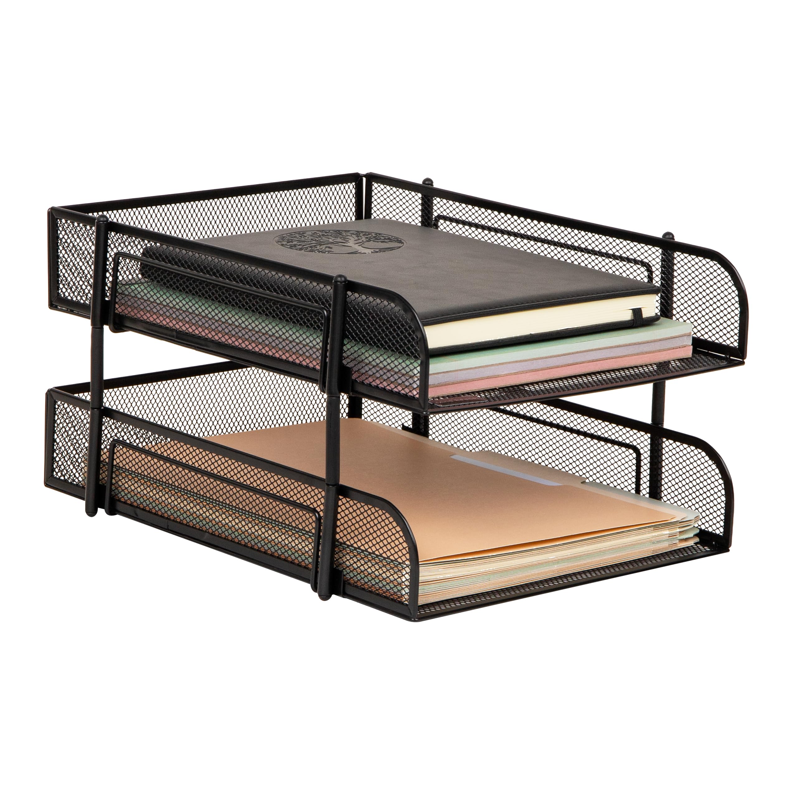 Mind Reader Stackable Paper Tray, Desktop Organizer, File Storage, Office, Metal Mesh, 2 Pcs, Black - Image 1