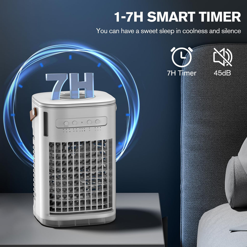Mini Air Conditioner, Portable Air Conditioners w/Remote, Auto-off Timer, 5400mAh Built-in Battery,1.2L Water Tank & 2 Ice Boxes, Evaporative Air Cooler With 3Speeds, Desktop Fan For HomeOutdoors - Image 4