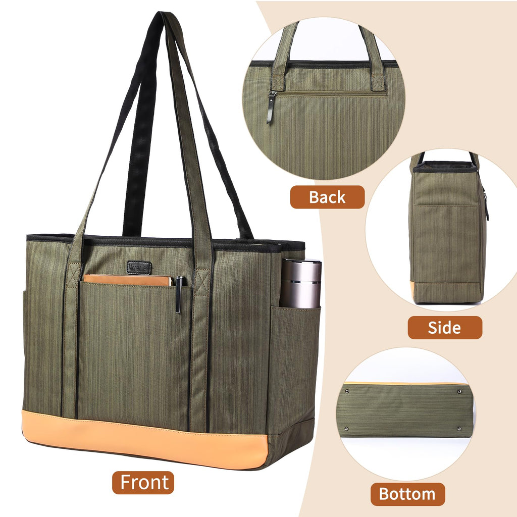 Monanller Fashion Teacher Tote Bag, Large Teacher Utility Work Bags with Laptop Compartment for Women Men, Teacher Carry Bag with Several Inner & Outer Pockets-Green - Image 4