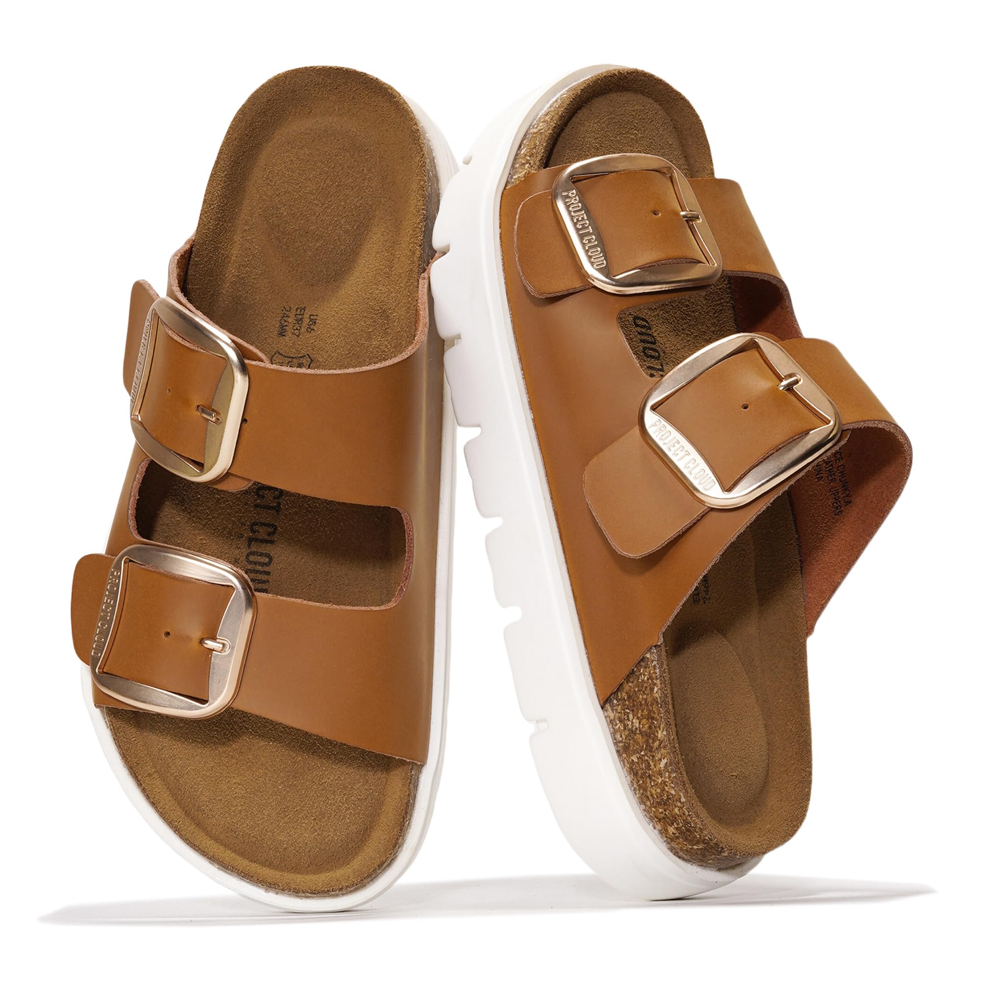 Project Cloud Genuine Leather Platform Sandals Women Footwear - Wedge Chunky Sandals Womens sandals with Memory Foam Insole and Cork Footbed (GREECECHUNKY,TAN, 10) - Image 5