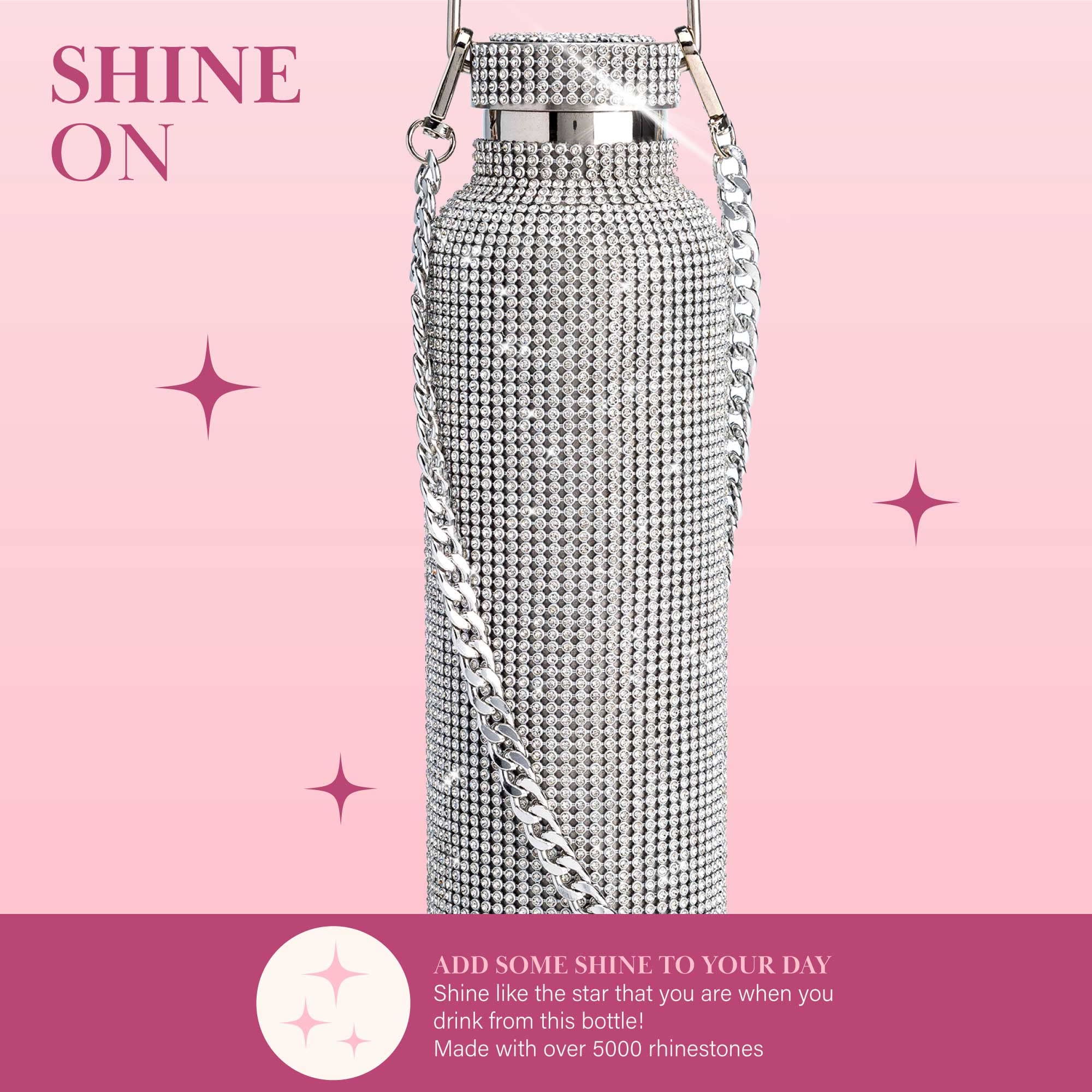 Paris Hilton Diamond Bling Water Bottle With Lid And Removable Carrying Strap, Stainless Steel Vacuum Insulated, Bedazzled With Over 5000 Rhinestones, 25-Ounce, Silver - Image 5