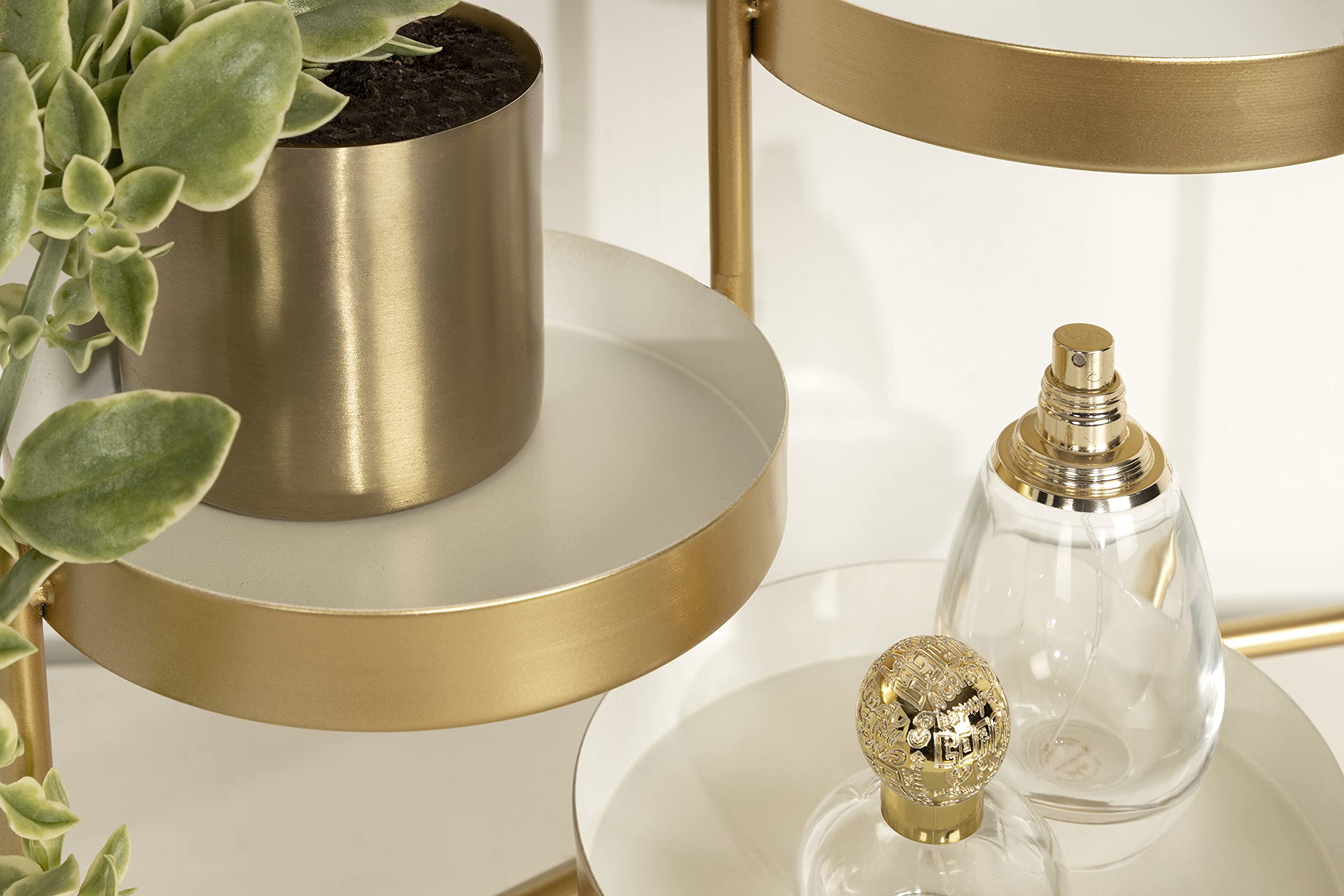 Kate and Laurel Finn 3-Tiered Plant Stand; 7.25 x 7.25 x 10; White and Gold; Decorative Layered Tabletop Plant Stand for Display and Storage - Image 5