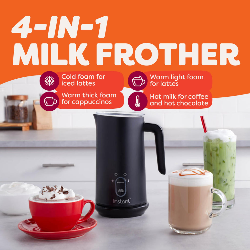 Instant Pot Milk Frother, 4-in-1 Electric Milk Steamer, 10oz/295ml Automatic Hot and Cold Foam Maker and Milk Warmer for Latte, Cappuccinos, Macchiato, From the Makers of Instant 500W, Black - Image 2