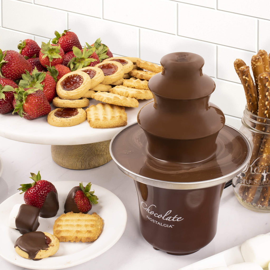 Nostalgia 3 Tier Electric Chocolate Fondue Fountain Machine for Parties - Melts Cheese, Queso, Candy, and Liqueur - Dip Strawberries, Apple Wedges, Vegetables, and More - 8-Ounce - Brown - Image 3
