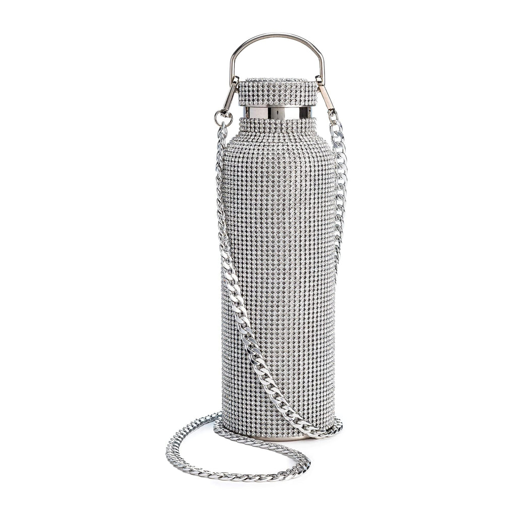 Paris Hilton Diamond Bling Water Bottle With Lid And Removable Carrying Strap, Stainless Steel Vacuum Insulated, Bedazzled With Over 5000 Rhinestones, 25-Ounce, Silver - Image 1