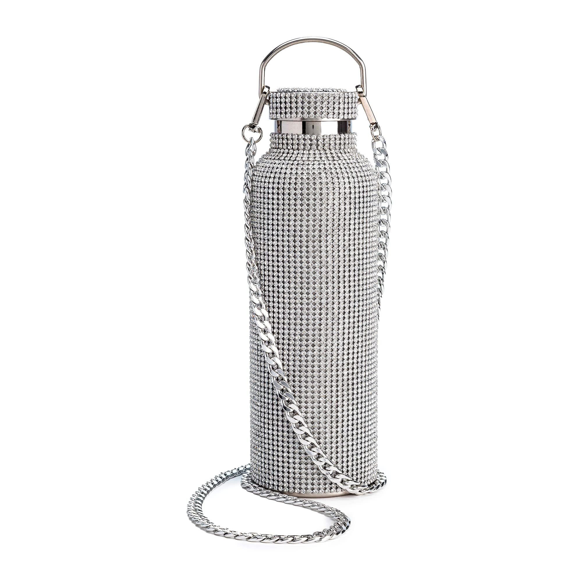 Paris Hilton Diamond Bling Water Bottle With Lid And Removable Carrying Strap, Stainless Steel Vacuum Insulated, Bedazzled With Over 5000 Rhinestones, 25-Ounce, Silver - Image 1