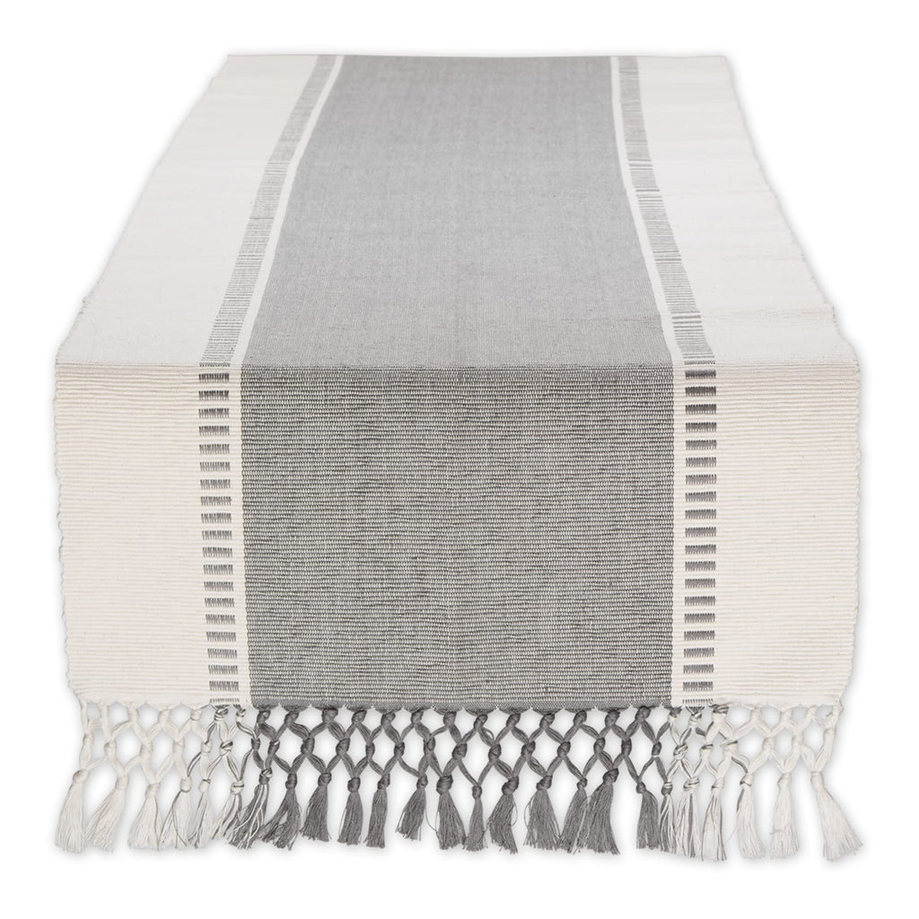 DII Dobby Stripe Woven Table Runner, 13x108 (13x113.5, Fringe Included), Cool Gray - Image 1