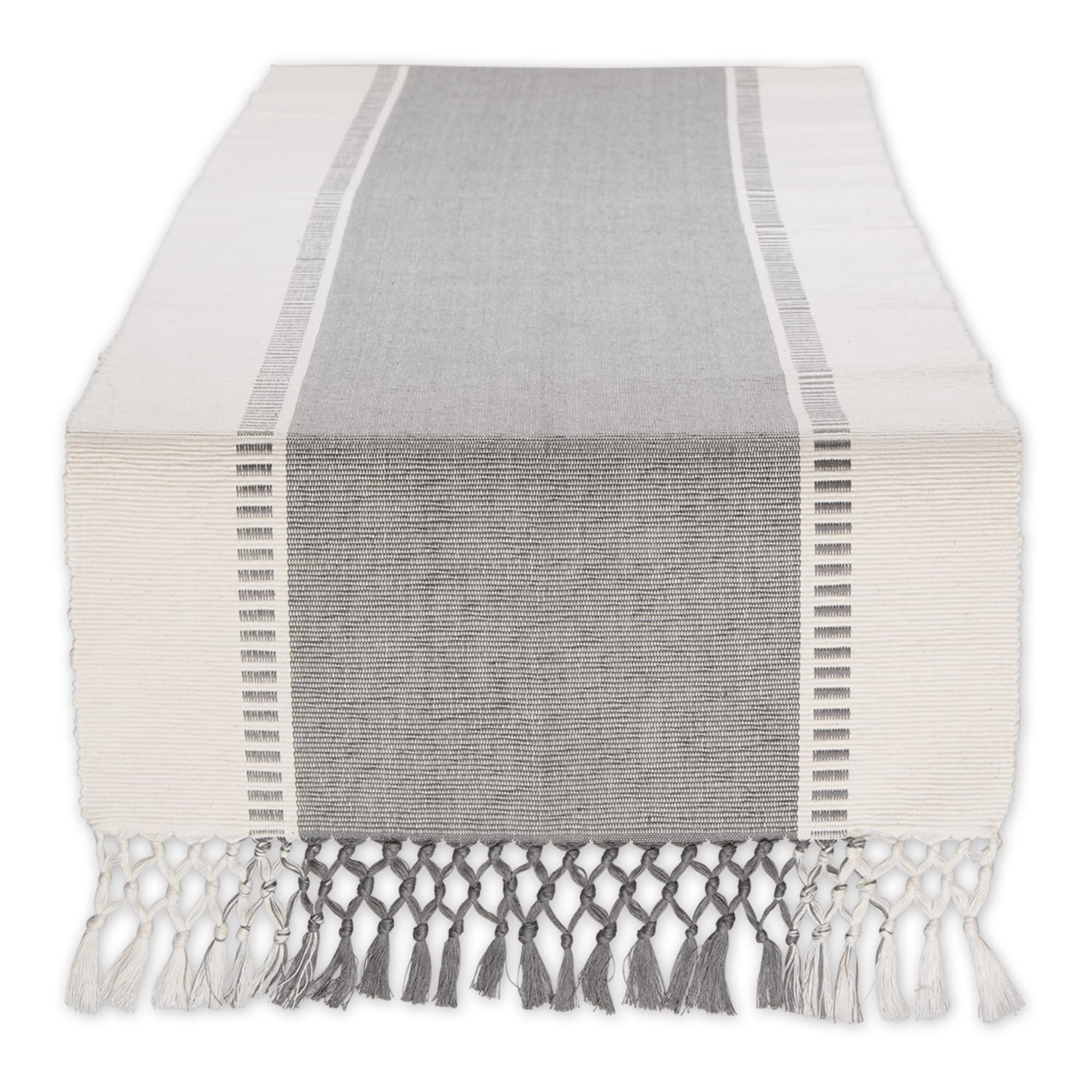 DII Dobby Stripe Woven Table Runner, 13x108 (13x113.5, Fringe Included), Cool Gray - Image 1