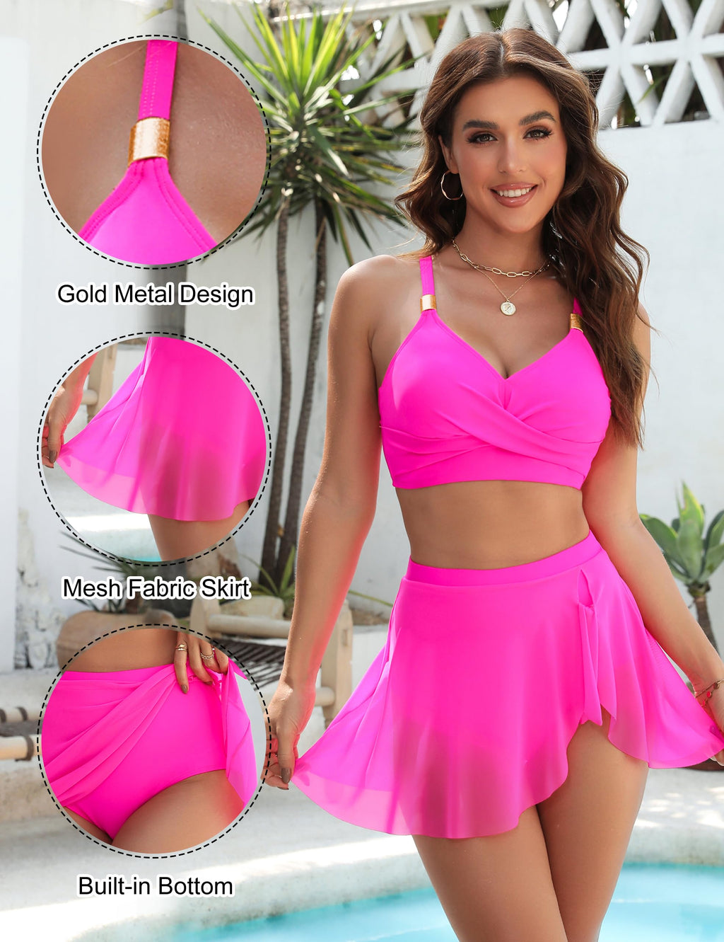 Blooming Jelly Womens High Waisted Bikini Sets Modest Two Piece Swim Suits 2 Piece Modest 2025 Swimsuit (L, Hot Pink) - Image 2