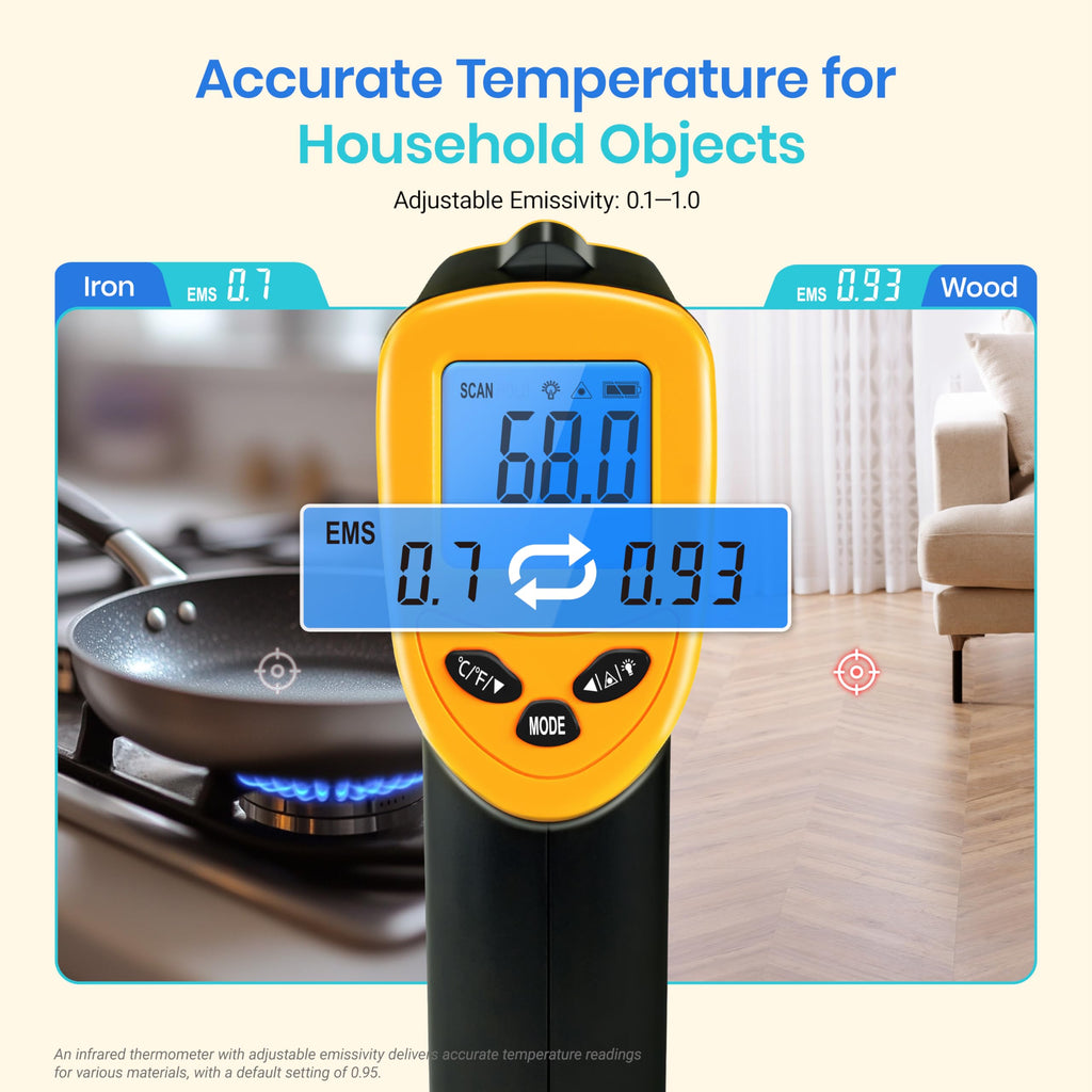 Etekcity Infrared Thermometer Laser Temperature Gun 774, Meat Food Candy Oven Thermometer for Griddle Accessories, Heat Gun for Cooking Refrigerator Tools, Yellow - Image 3