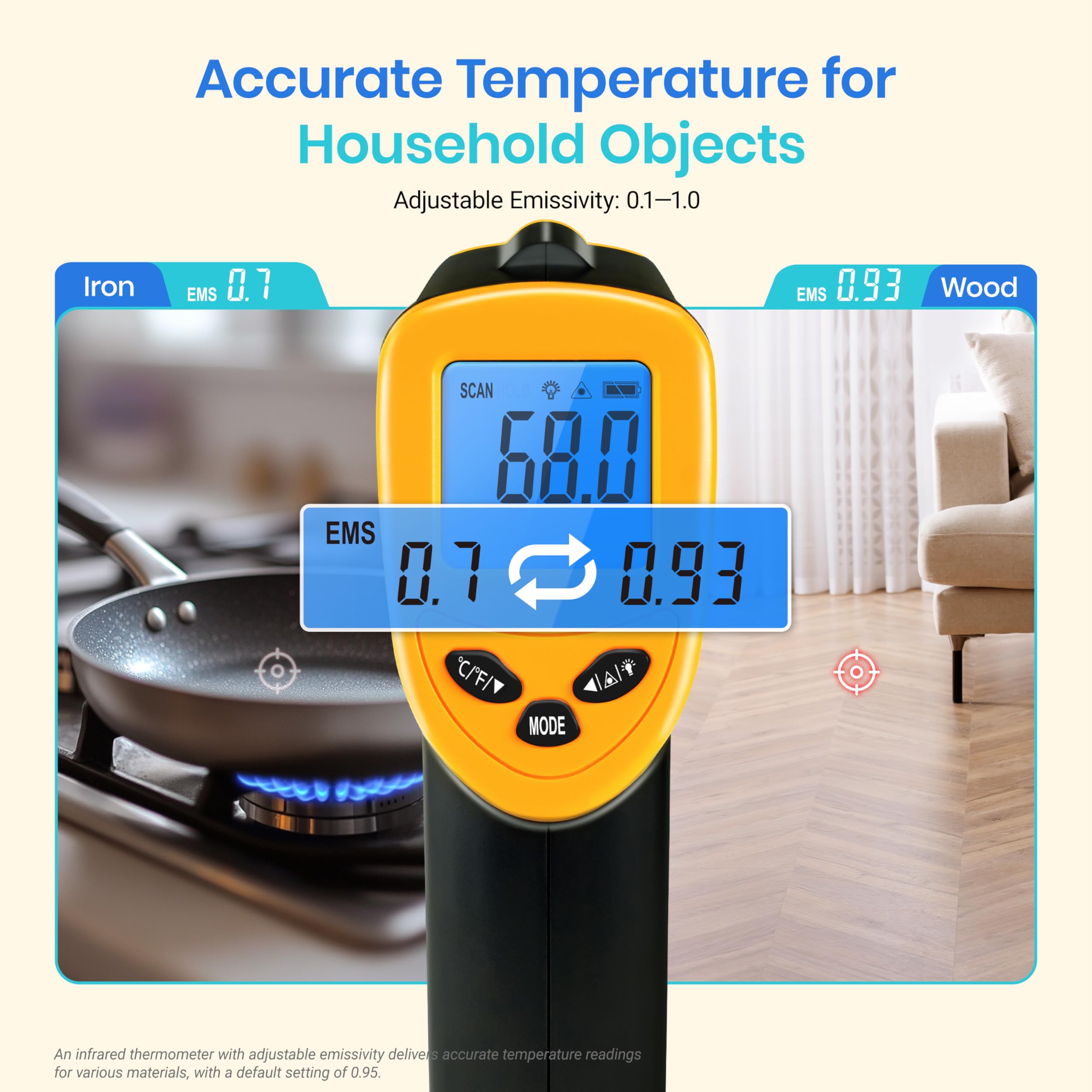 Etekcity Infrared Thermometer Laser Temperature Gun 774, Meat Food Candy Oven Thermometer for Griddle Accessories, Heat Gun for Cooking Refrigerator Tools, Yellow - Image 3