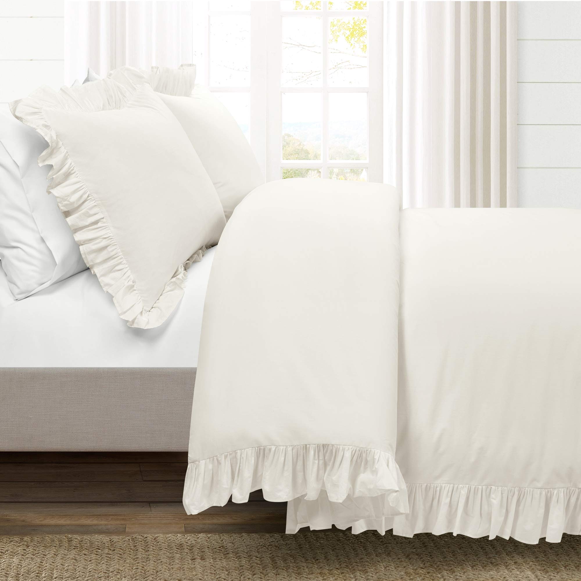 Lush Decor Reyna Ruffle Cotton Duvet Cover Set 3 Piece Set Full/ Queen, White - Queen Size Bedding Set - White Duvet Queen- Ruffled Bedding - Coquette Decor - Image 2