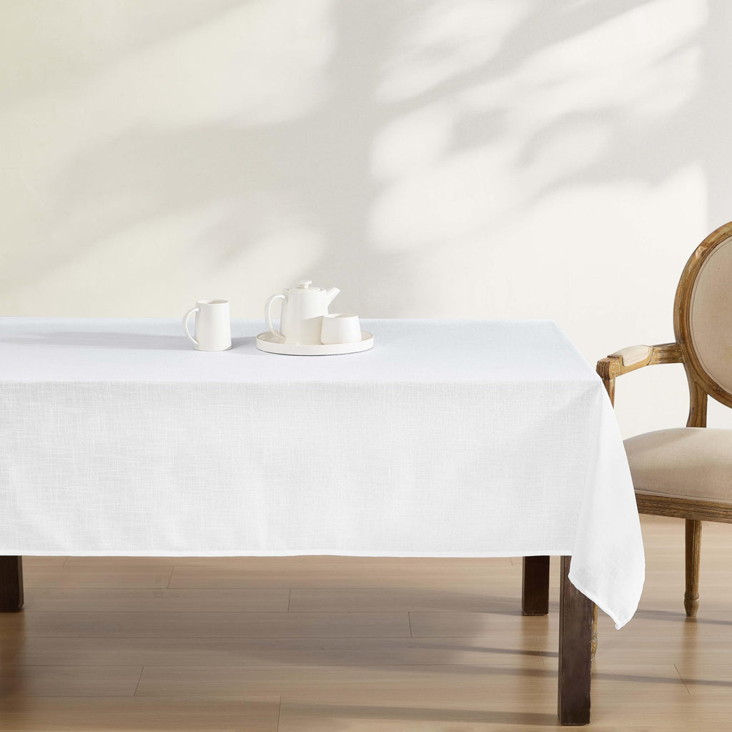 Laura Ashley Harper Luxuriously Smooth Fabric Tablecloth for Formal or Casual Dining, Holiday, Banquet, Wedding or Party, 60" x 120", White - Image 2